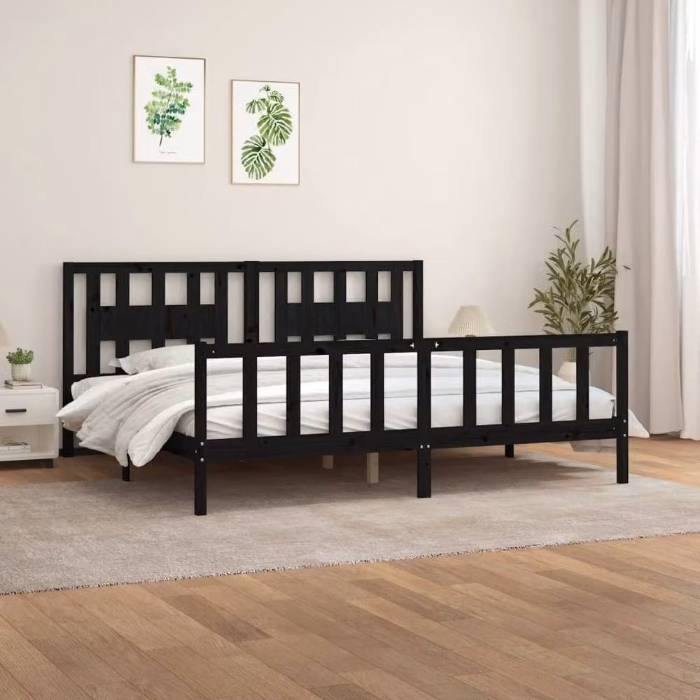 Berkfield Home Black Solid Wood Pine Bed Frame with Headboard 200 x 200 cm – 2