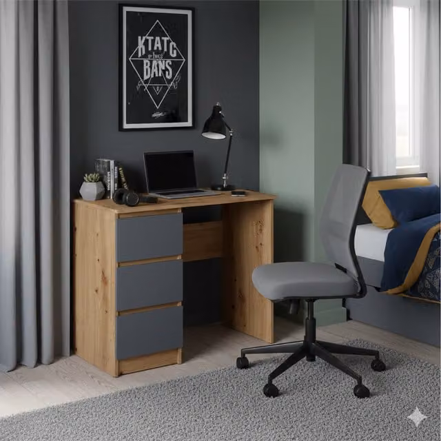 Shefa Line Modern Computer Desk in Graphite and Oak