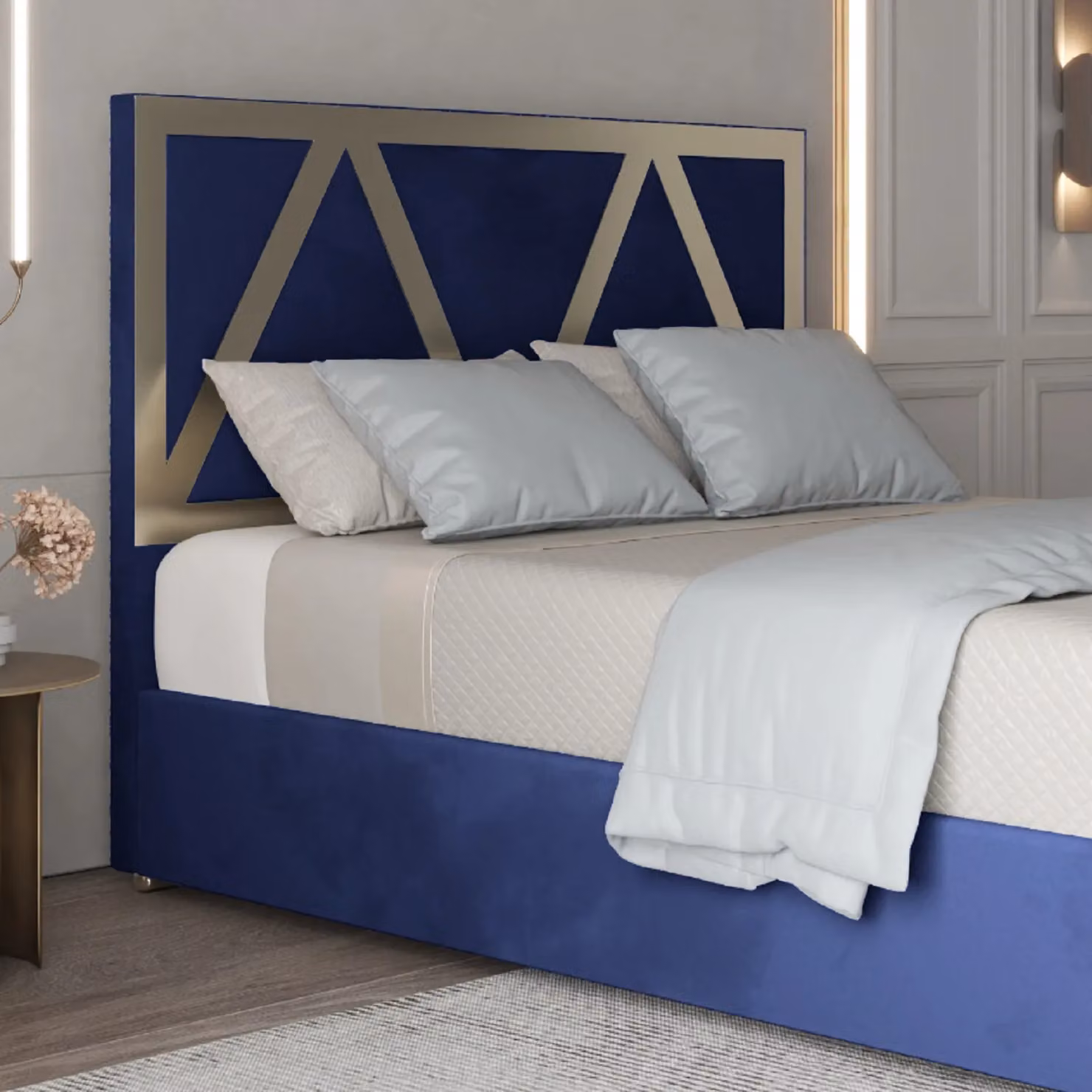 KDMD Alison Upholstered Soft Velvet Metal Bed Frame in Blue, W/D/H: 140 x 200 x 127 cm (Height: 127 cm) – 2