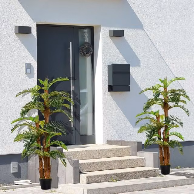 OUTSUNNY 2 Pack Green Artificial Palm Trees in Plastic Pots for Home or Office – 1