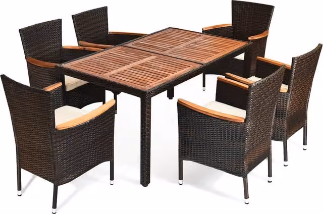 Costway 7-Piece Modern Acacia Wood Patio Dining Set in Brown
