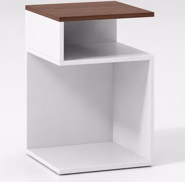 Costway S-Shaped Side Table with 2 Open Storage Compartments in White – 1