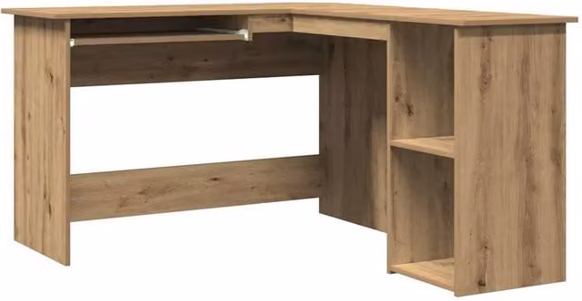 Berkfield Home Artisan Oak Corner Desk in Brown, W/D/H: 120 x 140 x 75 cm