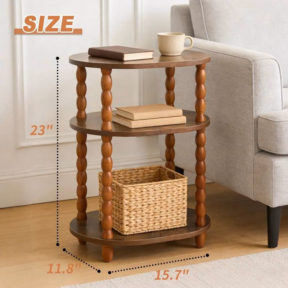 FORGEVIO 3-Tier Round Wood Side Table with Storage in Brown – 2