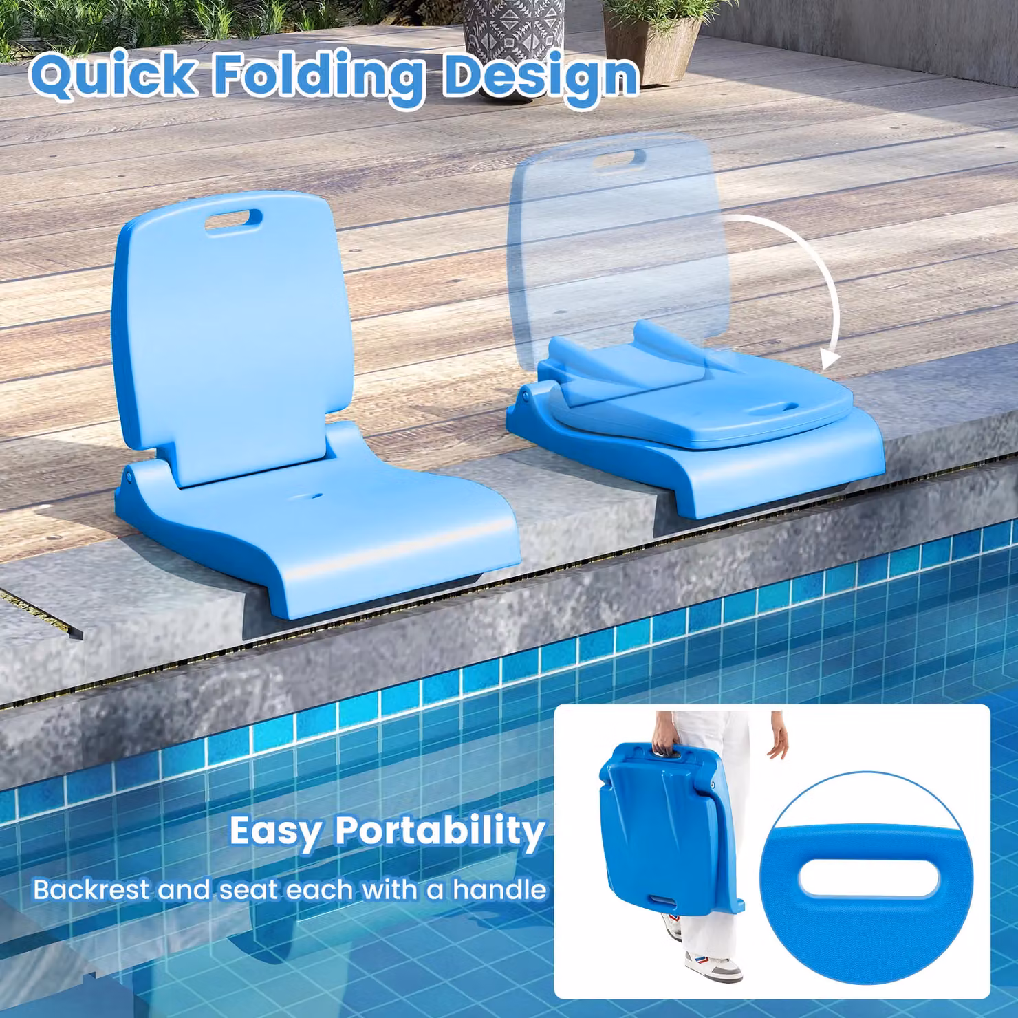 Costway Foldable Blue Plastic Outdoor Poolside Chair – 5