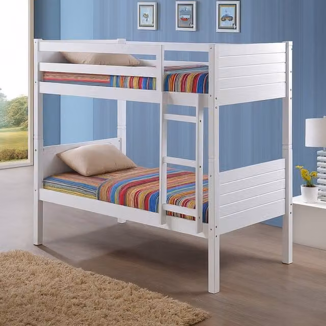 Amani Solid Wood Convertible Bunk Bed in White, Splits into Two Single Beds, 90 x 190 cm