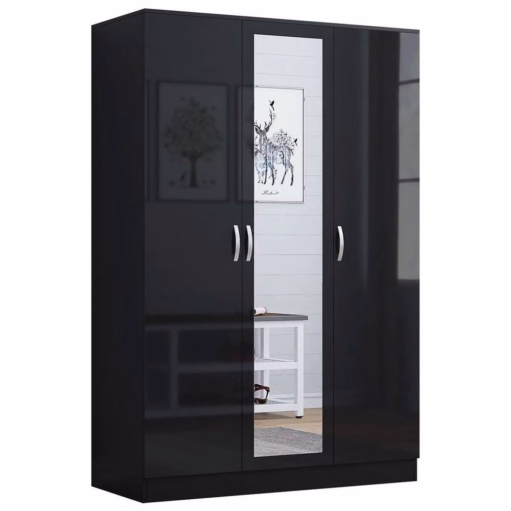 FORGEVIO Modern Wardrobe with High Gloss Black Hinged Doors and Matt Black Body – 2