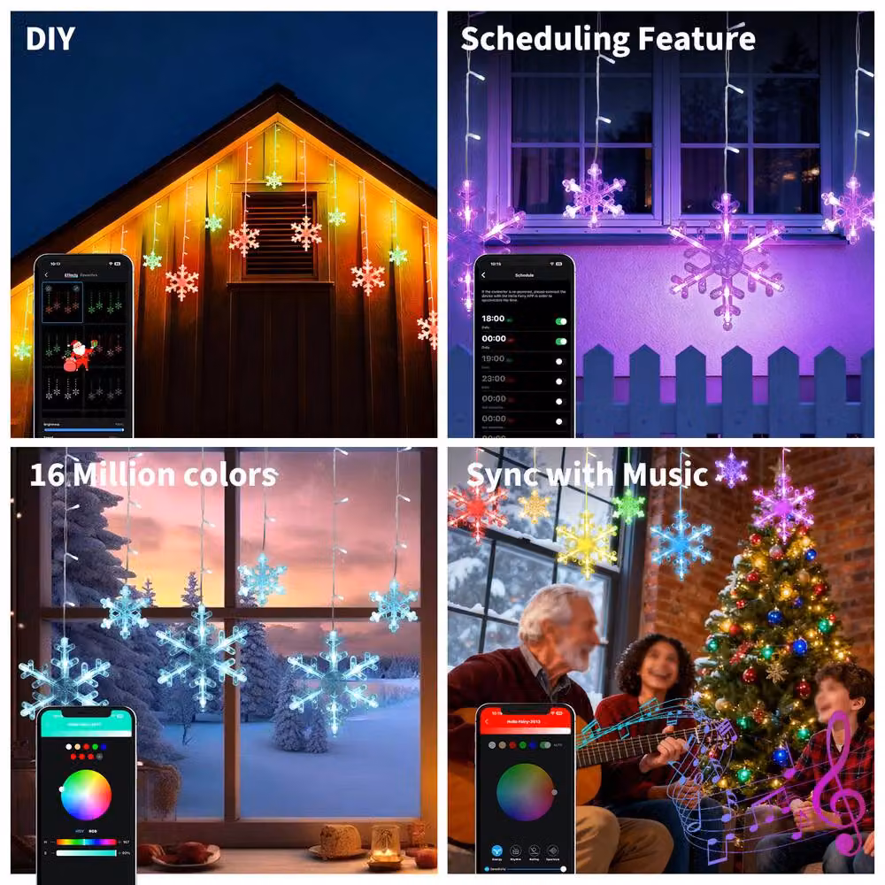 Bright Zeal Smart Snowflake Icicle Lights, 156 RGB LEDs with 12 Drops, White, 12ft – 6