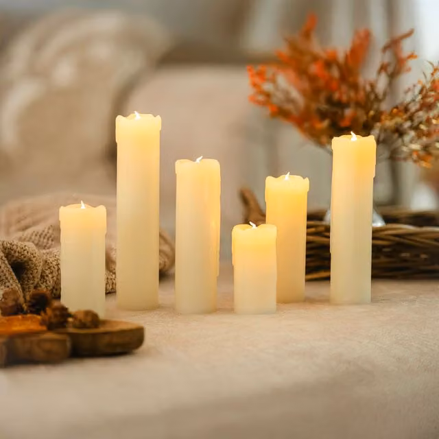 Marco Paul Set of 6 White Battery Operated Pillar Candles with Flickering Flame Effect – 1