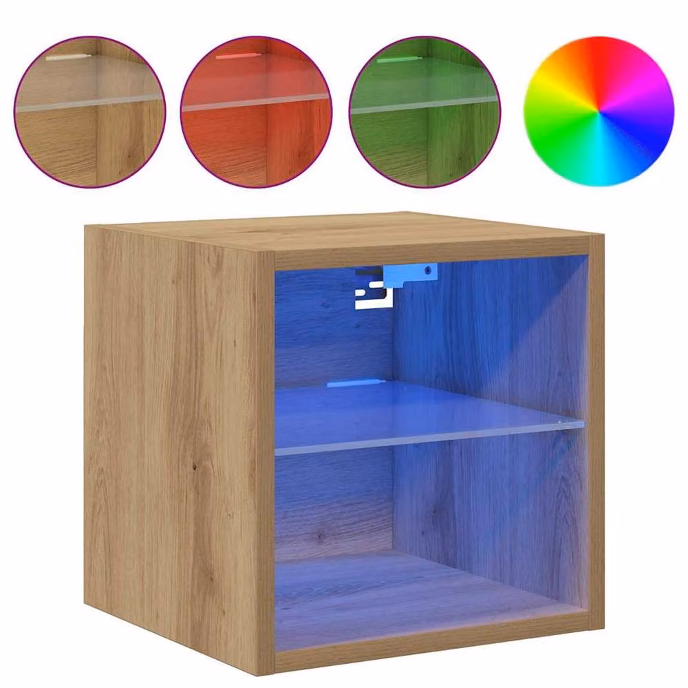 Berkfield Home Set of 2 Artisan Oak TV Wall Cabinets with Integrated LED Lights and Glass Doors, Brown, W: 30 cm, D: 28.5 cm, H: 30 cm – 1