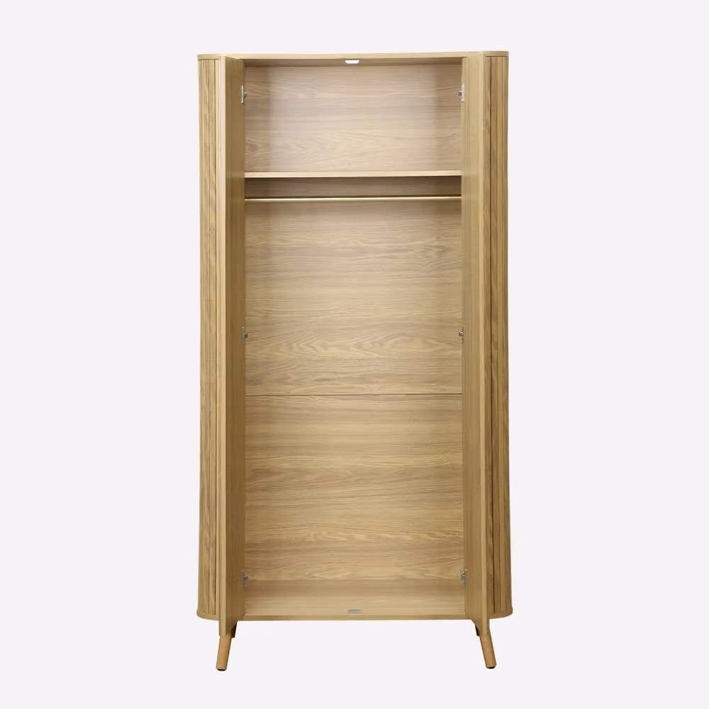 sweeek Wood Effect Cabinet with Internal Shelves and Hanging Rod, Light Brown, H 180 x W 90 x D 60 cm – 2