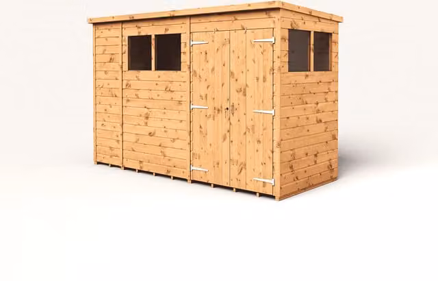 Empire Sheds Empire 10x4 Modular Pent Garden Shed with Double Doors and Windows, Brown