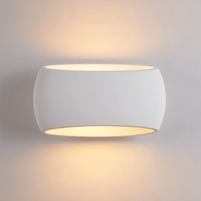 Harper Living Modern White Wall Sconce Lamp with Oval Ceramic Shade and Plaster Finish, Length: 30 cm