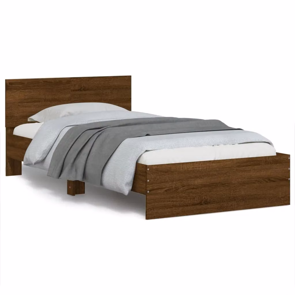 Berkfield Home Bed Frame with Headboard in Brown Oak, W/D/H: 100 x 200 cm – 2