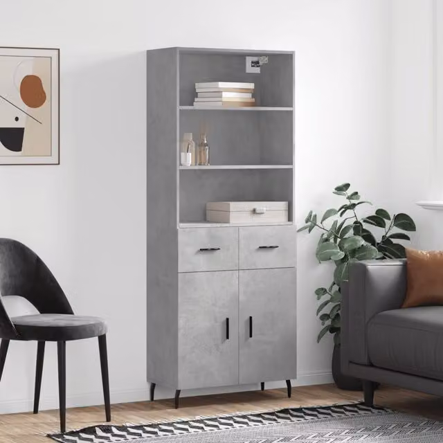 Berkfield Home Modern Highboard in Concrete Grey, W/D/H: 69.5 x 34 x 180 cm – 1