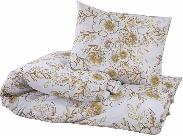Berkfield Home Elegant Cotton Duvet Cover and Pillowcase Set in White and Brown, W/D/H: 200 x 200 cm and 60 x 70 cm