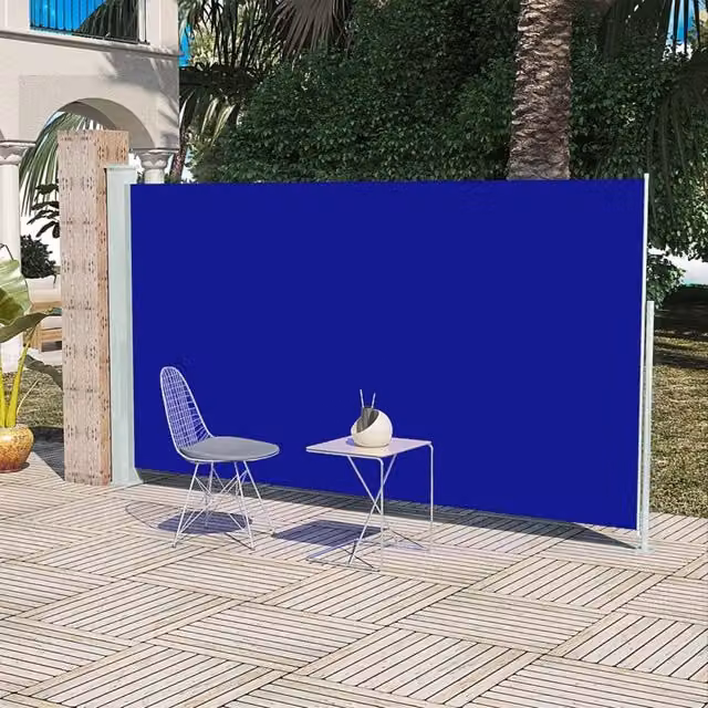 Berkfield Home Blue Patio Terrace Side Awning with Manual Pull Polyester Fabric, W: 160 cm, H: 300 cm – 1