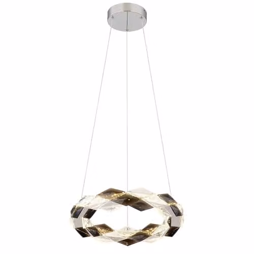 Globo Lighting Karilion LED Pendant Ceiling Light in Chrome and Grey with Crystal Details, Diameter: 37 cm – 1