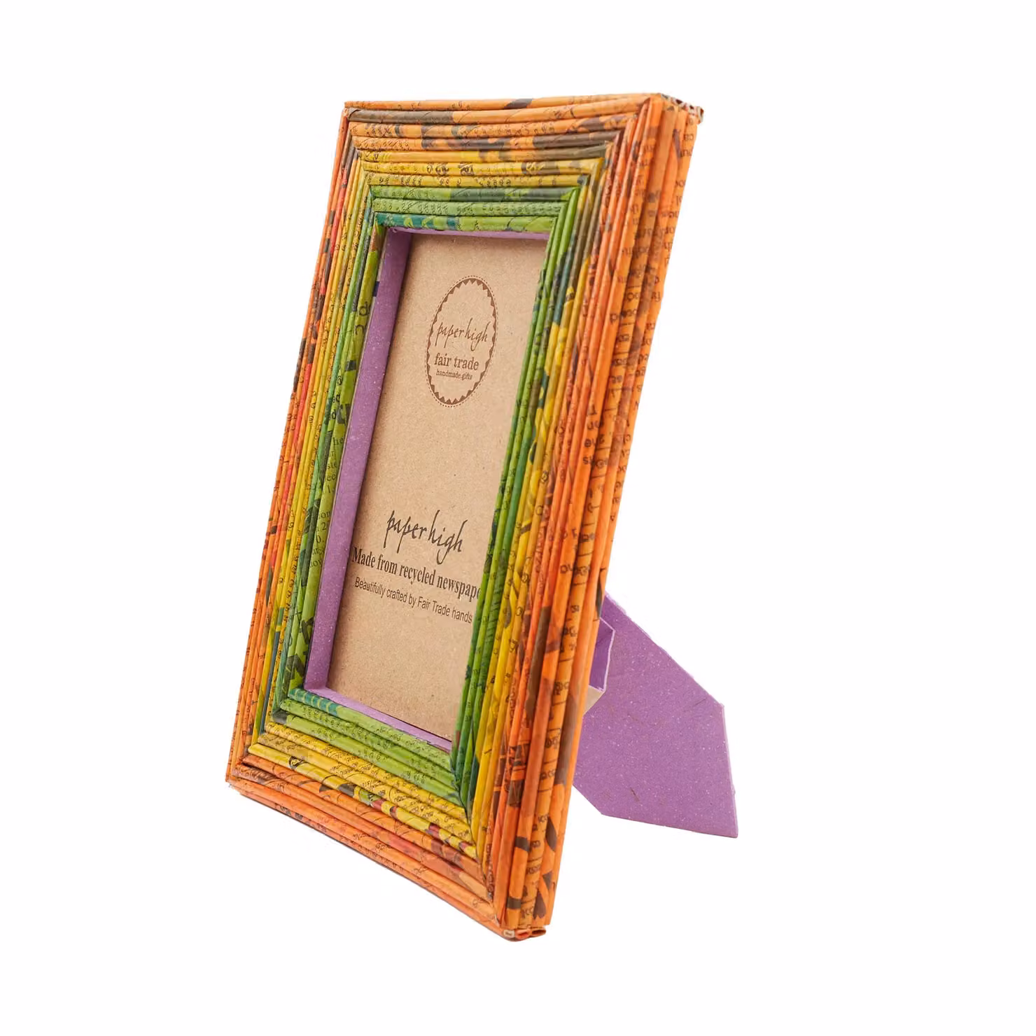 Paper High Reclaimed Newspaper Rectangular Tabletop Photo Frame in Orange, Yellow and Green, W/H: 28.5 x 33.5 cm – 2
