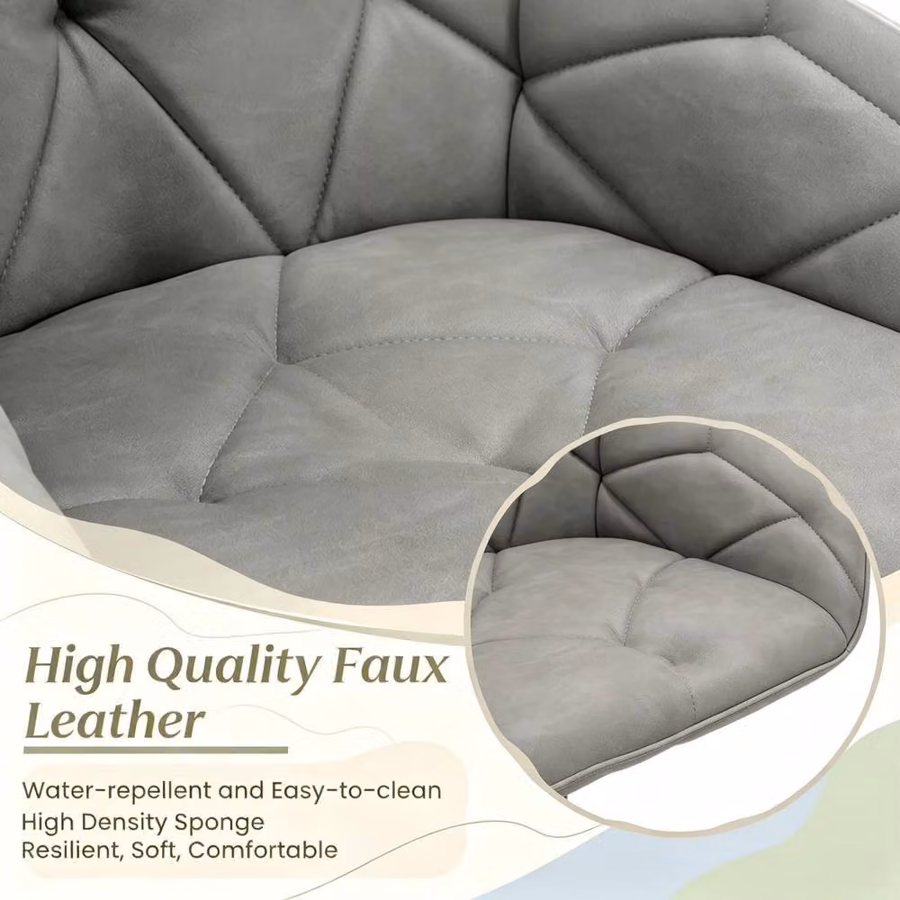 Merax Set of 2 Modern Upholstered Faux Leather Dining Chairs with Armrests in Grey – 4