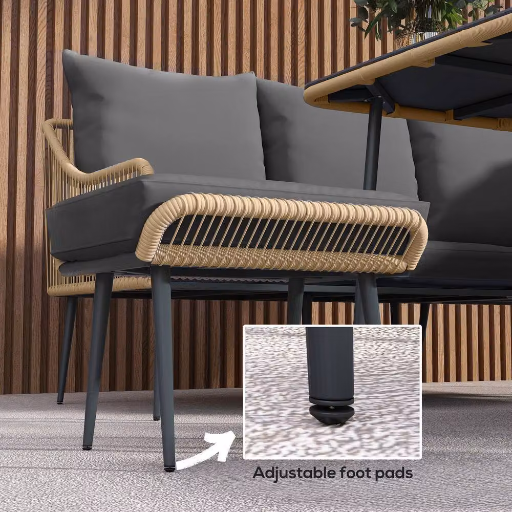 STILVORA 6-Seater Modern Sofa Set with Glass Top Table in Grey and Light Brown – 5