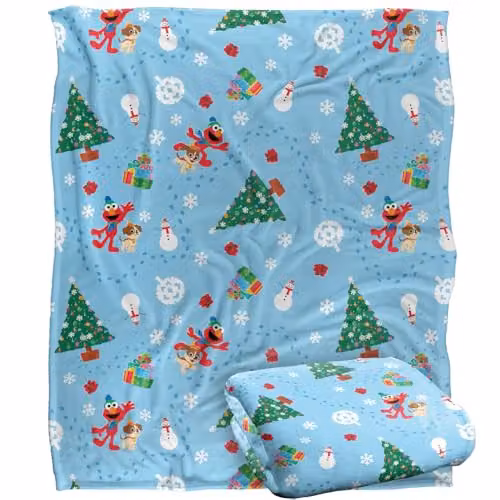 LOGOVISION Sesame Street Holiday Footprints In The Snow Super Soft Fleece Throw Blanket, White, W/D/H: 152 x 127 cm
