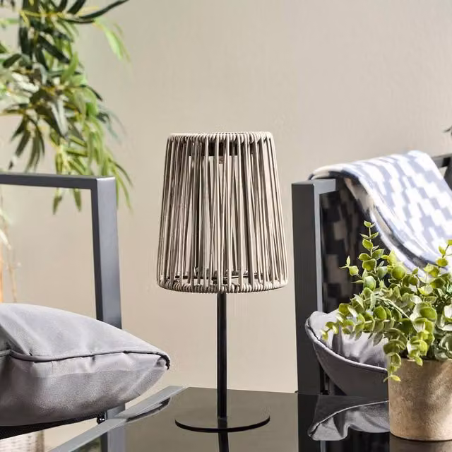 OHS Rattan Solar Table Lamp in Grey with Dusk Sensor for Outdoor Garden and Balcony – 5