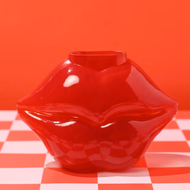 The Feel Good Club Glass Lips Vase in Red