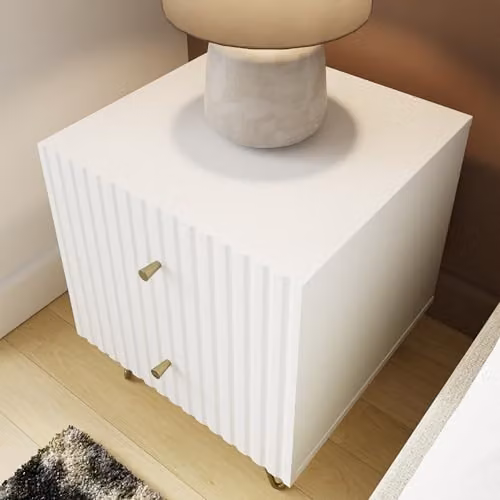 GFW Thalia White Ribbed 2 Drawer Bedside Table, W/D/H: 40 x 40 x 46.5 cm – 3