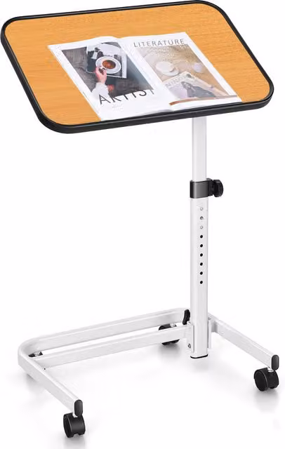 Costway Height Adjustable Mobile Overbed Table with Tilting Top in White
