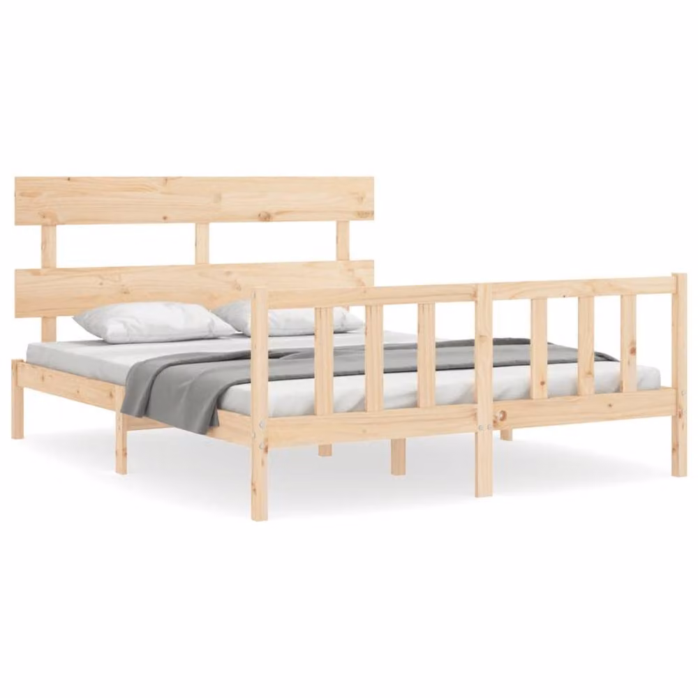 Berkfield Home Beautiful Bed Frame with Headboard in Light Oak Solid Wood W/D/H: 160 x 200 x 81 cm – 2