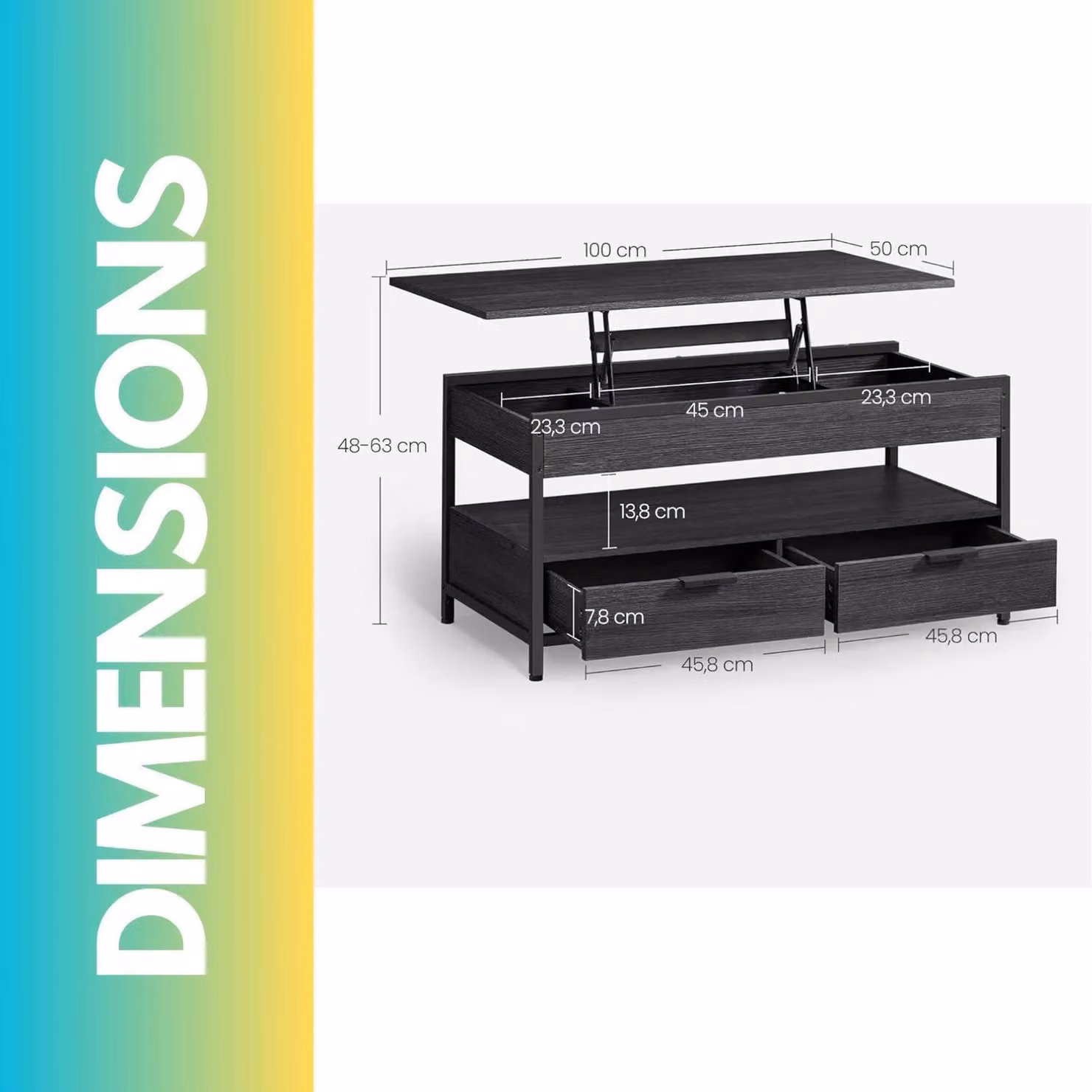Pirlo Plush Industrial Lift Top Coffee Table with Drawers in Rustic Brown and Black – 4