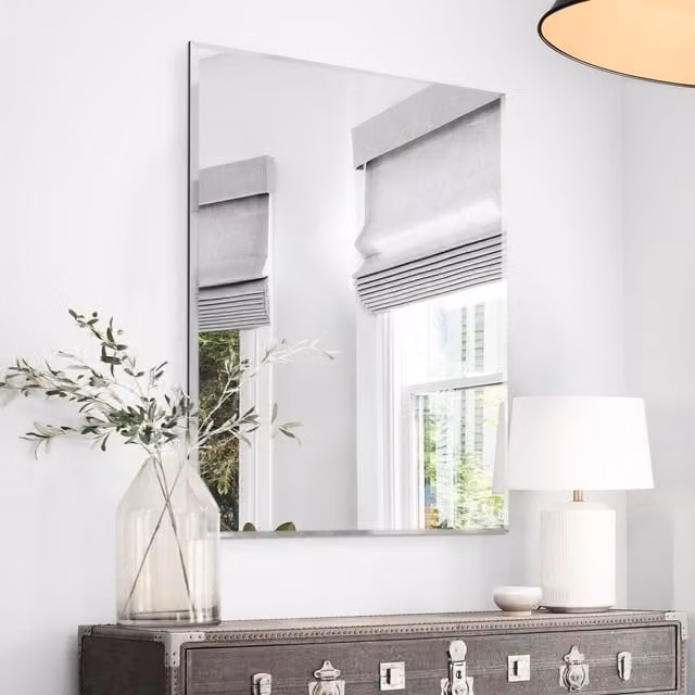 MirrorOutlet Single Bevelled Venetian Rectangular Glass Mirror in Silver, W: 100 cm, H: 70 cm