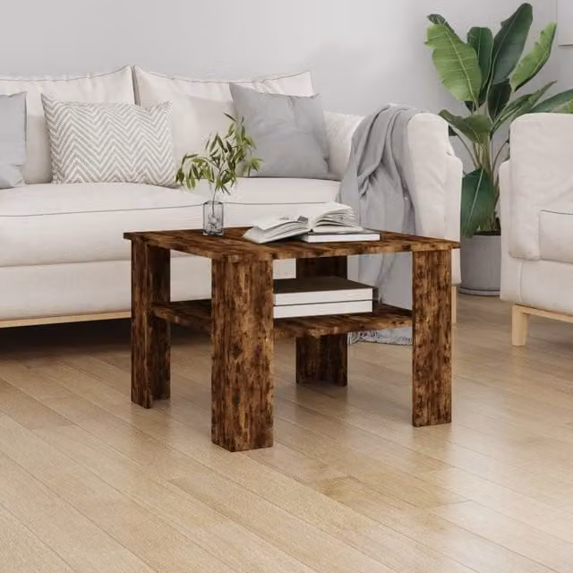 Berkfield Home Smoked Oak Coffee Table in Brown, W/D/H: 60 x 60 x 42 cm