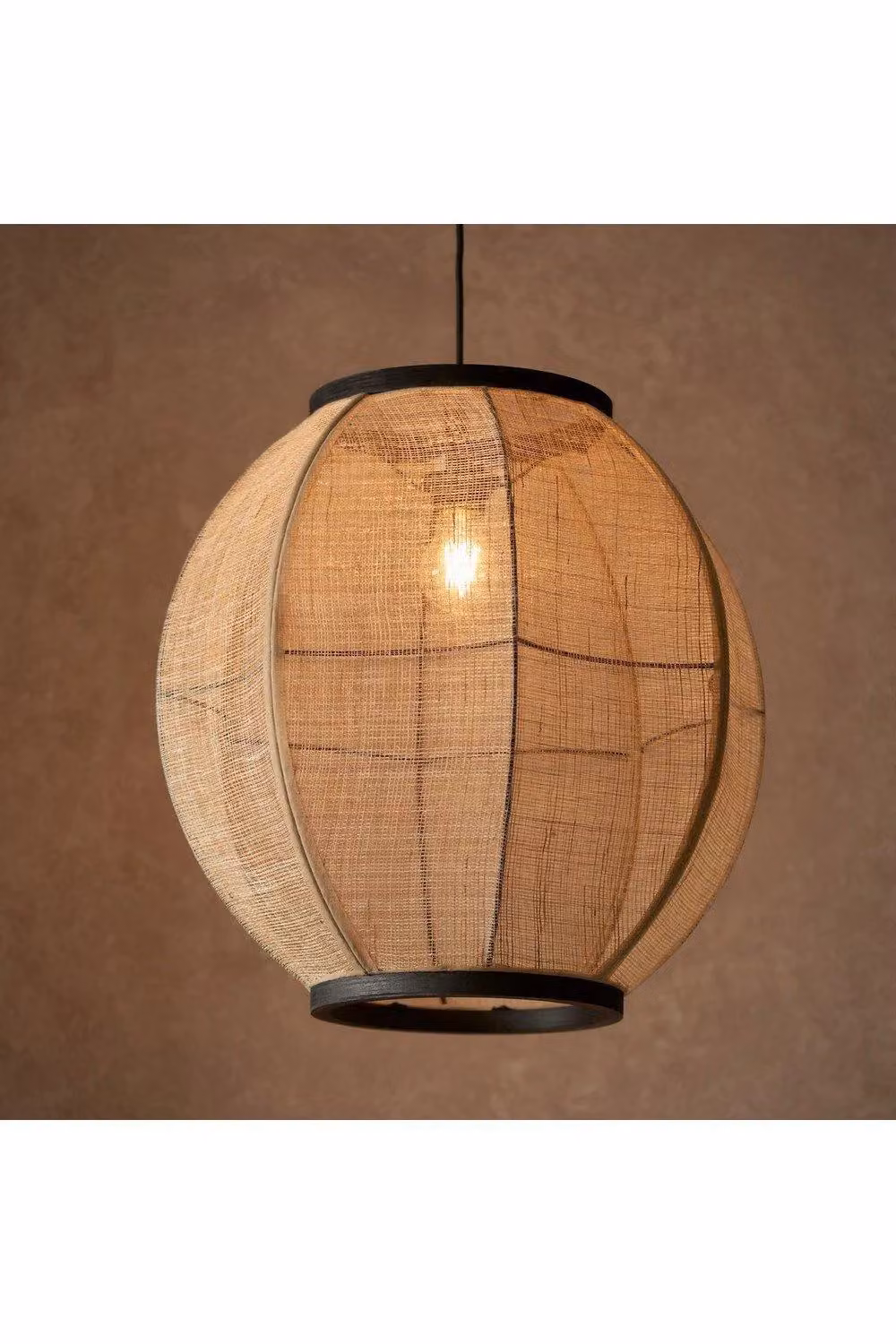 Netlighting Zaire Single Pendant Ceiling Lamp in Natural Linen, Brown and Black Wood and Metal – 3