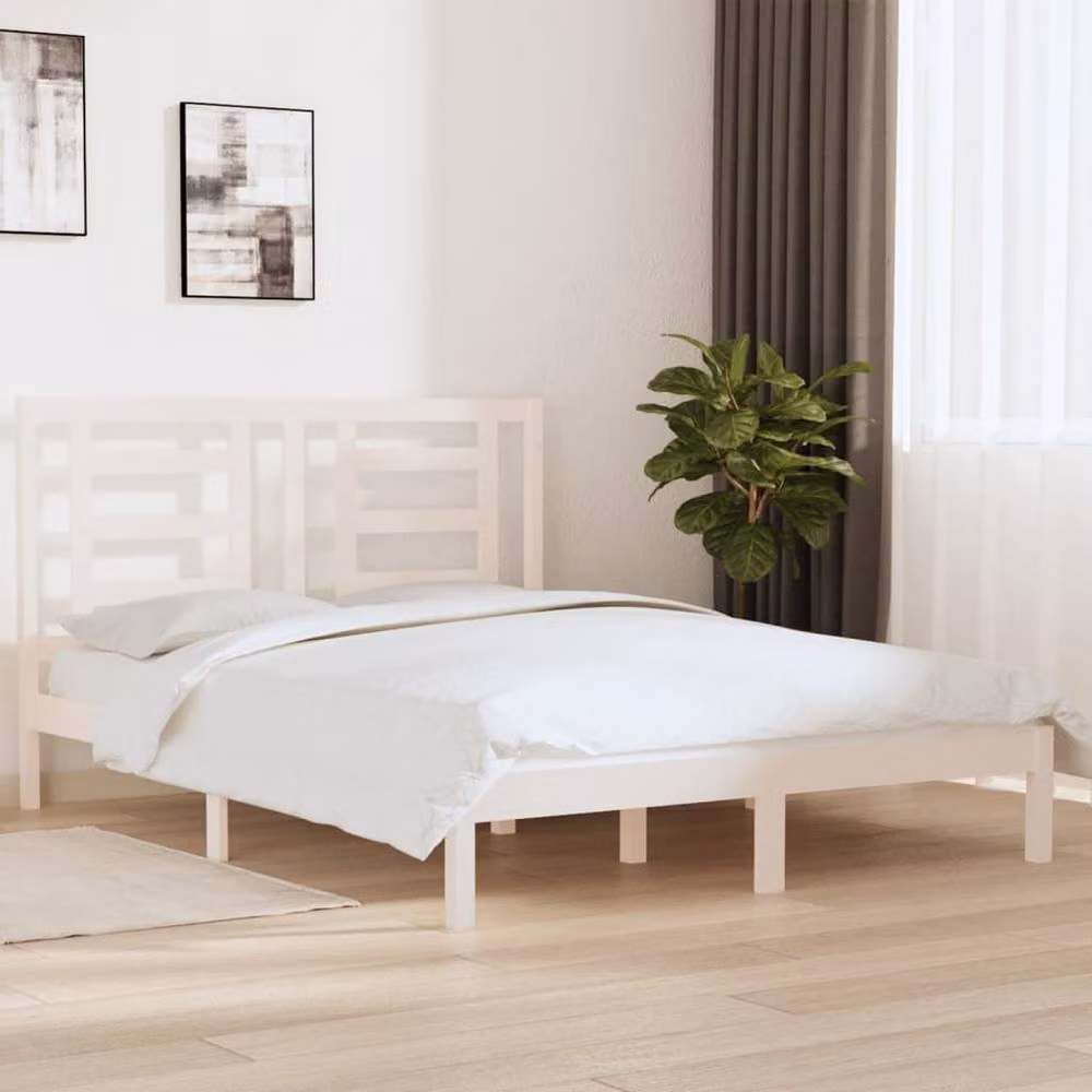 Berkfield Home Beautiful White Solid Wood Pine Bed Frame W/D/H: 205.5 x 160 x 165.5 cm – 2