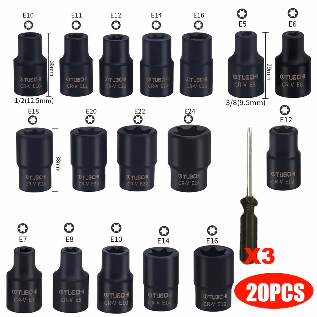 SPETLEK Impacted E Torx Star Sockets E5 - E24, Blue Steel Chrome Vanadium – 2