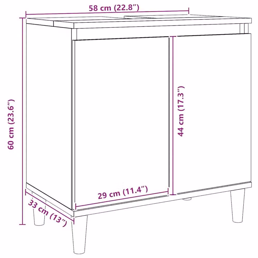Berkfield Home Artisan Oak Sink Cabinet in Brown, W: 58 cm, D: 33 cm, H: 60 cm – 4