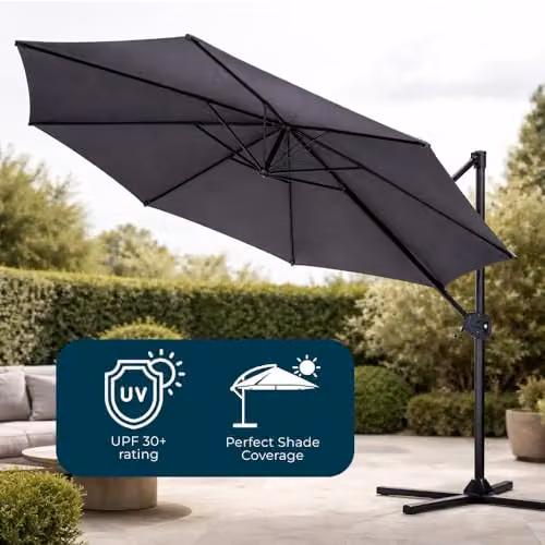 Jack Stonehouse Roma 3m Cantilever Garden Parasol with Hand Crank in Dark Grey – 3