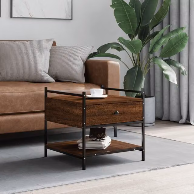 Berkfield Home Brown Oak Coffee Table, W/D/H: 50 x 50 x 50 cm – 1
