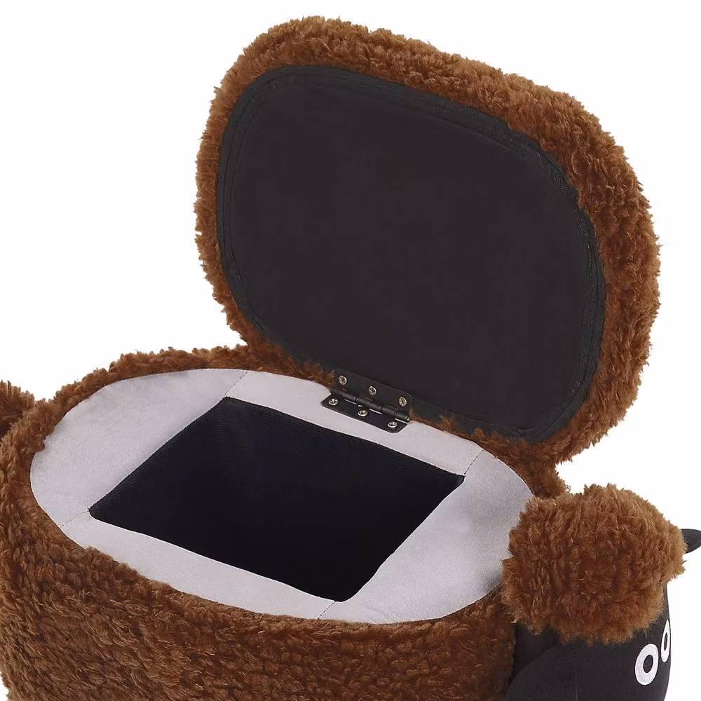 Wyld and Coco Kids Animal Print Brown Faux Fur Footstool with Rubberwood Legs – 4