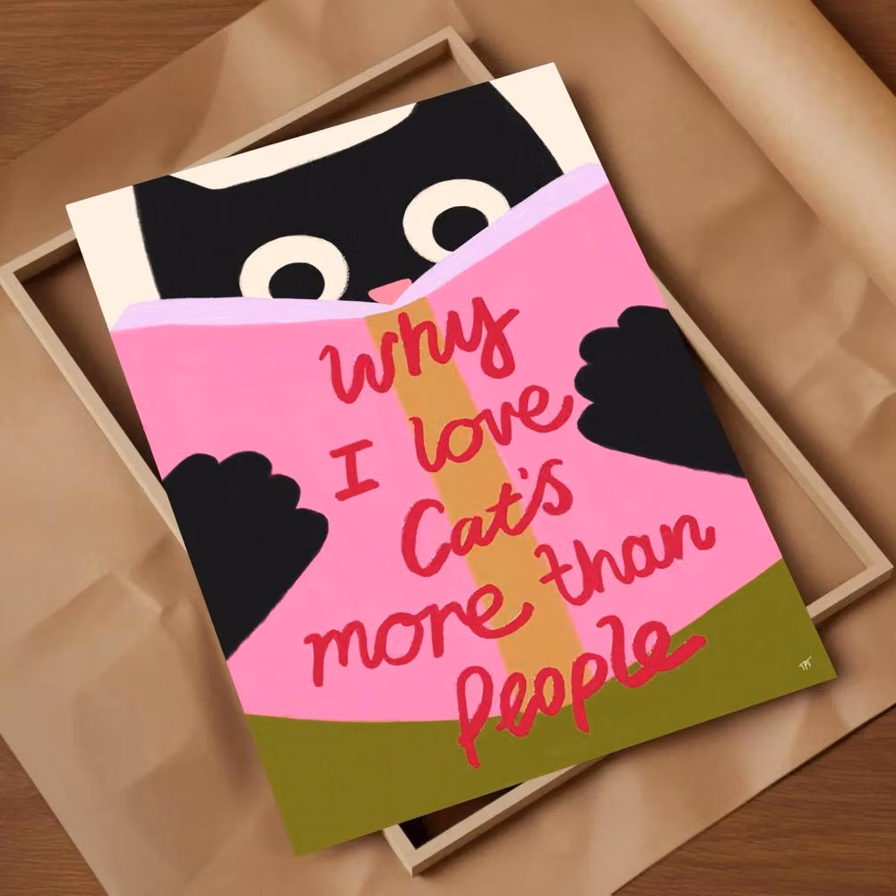 The Paper Tail Reading Cat Funny Black Cat Multicolour Art Print, A3 – 3
