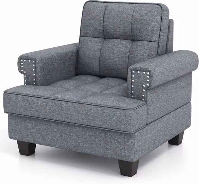 Costway Modern Accent Armchair in Grey Fabric with Armrests