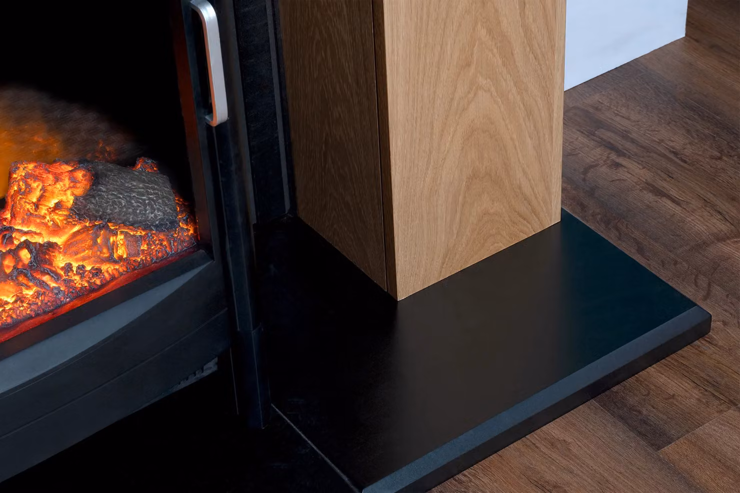 Adam Fires & Fireplaces Innsbruck Stove Fireplace in Oak with Keston Electric Stove, Black, Width: 114.3 cm – 4