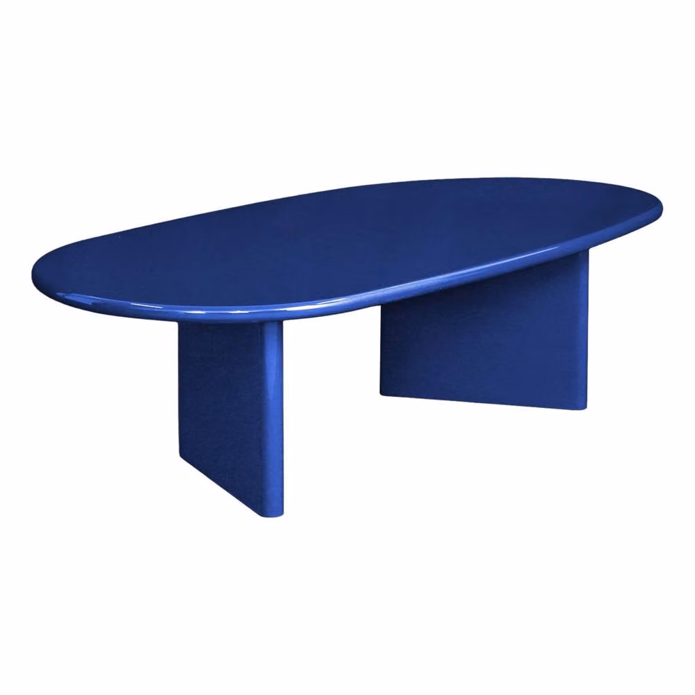 sweeek Oval Coffee Table with Glossy Finish in Blue, W: 60 cm, D: 60 cm, H: 34.5 cm – 2