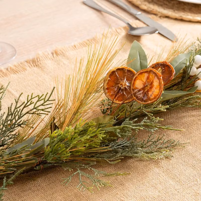 Scottish Everlastings Ltd Rustic Christmas Garland with Orange Slices and Green Foliage, Length: 153 cm – 3