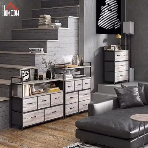 HOMCOM 6 Drawer Fabric Chest of Drawers with Metal Frame, Grey – 7