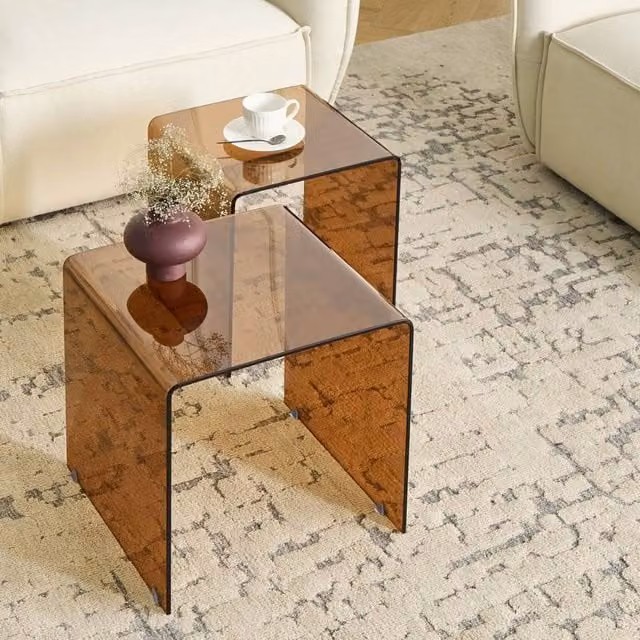 Wyld and Coco Nest Side Tables 2-Pack in Brown with Rectangular Glass Tops – 1