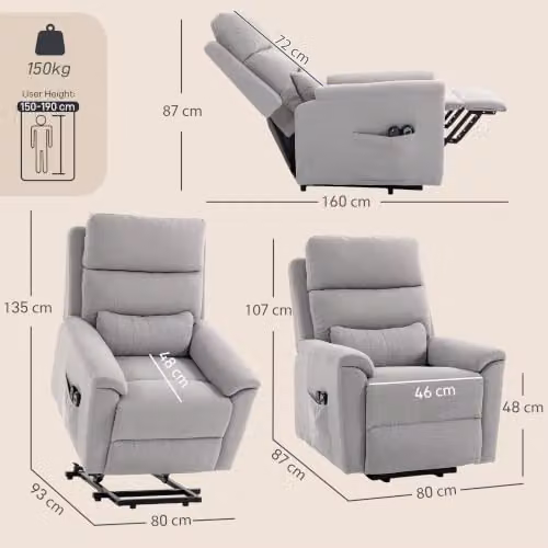 HOMCOM Power Lift Recliner Chair with Vibration Massage and Heat in Light Grey – 3