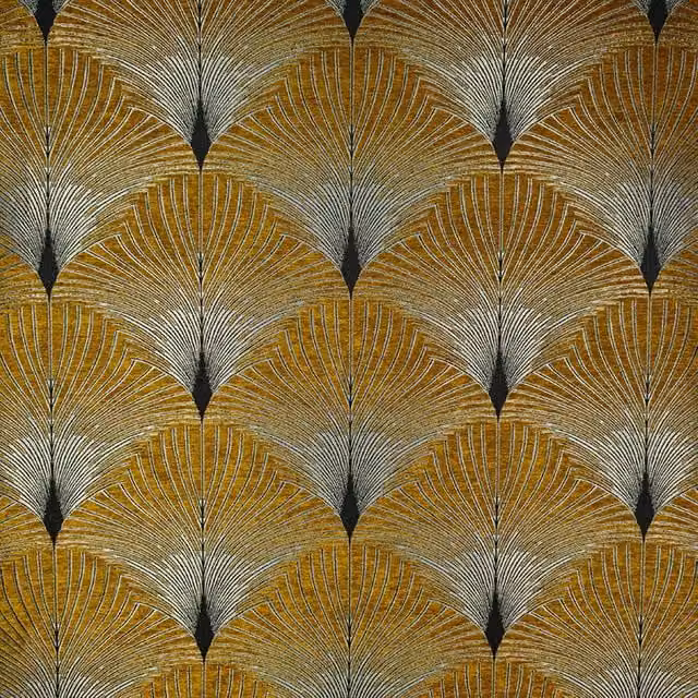 Fibre Naturelle New York Richmond Graphic Art Deco Chenille Fabric Panel in Yellow and Gold